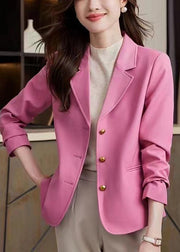 Fashion Pink Notched Metal Buttons Jackets Spring