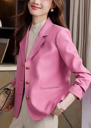 Fashion Pink Notched Metal Buttons Jackets Spring