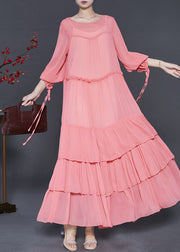 Fashion Pink Oversized Patchwork Chiffon Dresses Spring