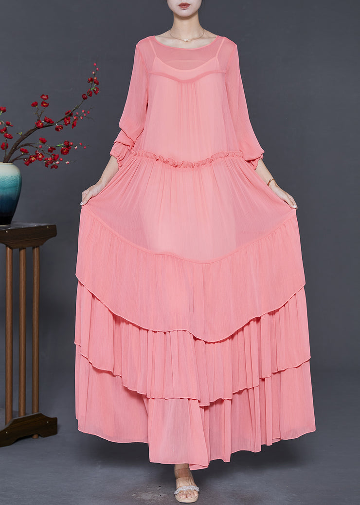 Fashion Pink Oversized Patchwork Chiffon Dresses Spring