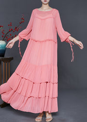 Fashion Pink Oversized Patchwork Chiffon Dresses Spring