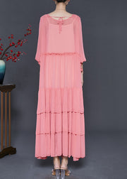 Fashion Pink Oversized Patchwork Chiffon Dresses Spring