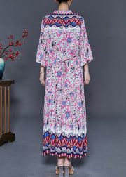 Fashion Pink Oversized Print Cotton Ankle Dress Summer