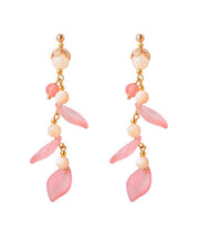 Fashion Pink Petal Crystal 14K Gold Drop Earrings