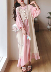 Fashion Pink Shirts Dress And Beige Smock Two Piece Set Women Clothing Fall