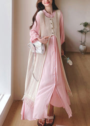 Fashion Pink Shirts Dress And Beige Smock Two Piece Set Women Clothing Fall