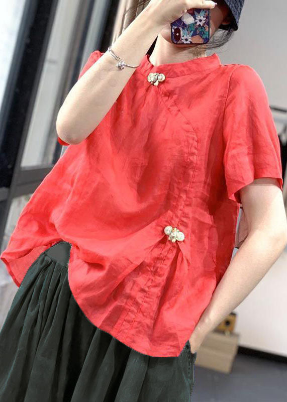 Fashion Pink Stand Collar Patchwork Bow Shirt Short Sleeve