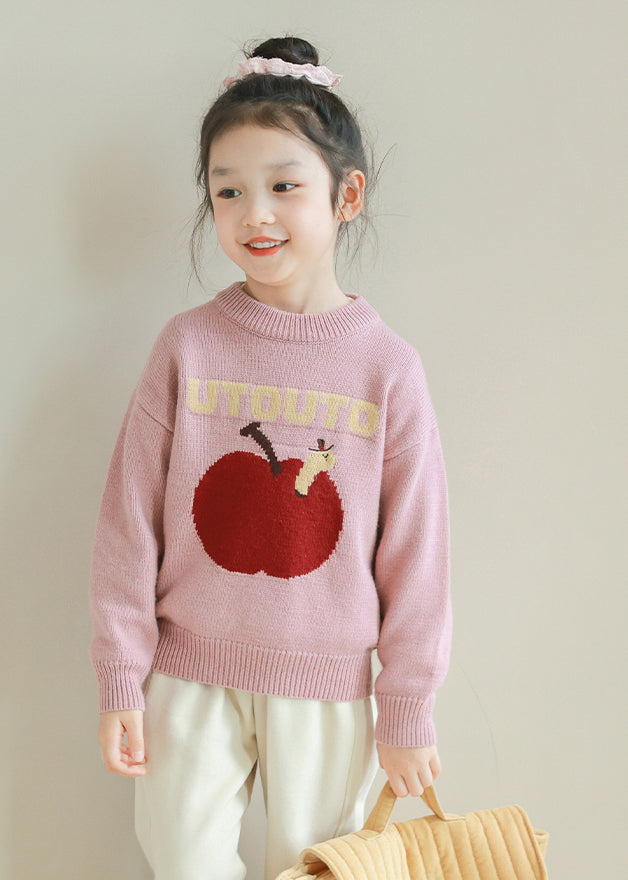 Fashion Pink Thick Patchwork Cotton Knit Kids Sweaters Spring