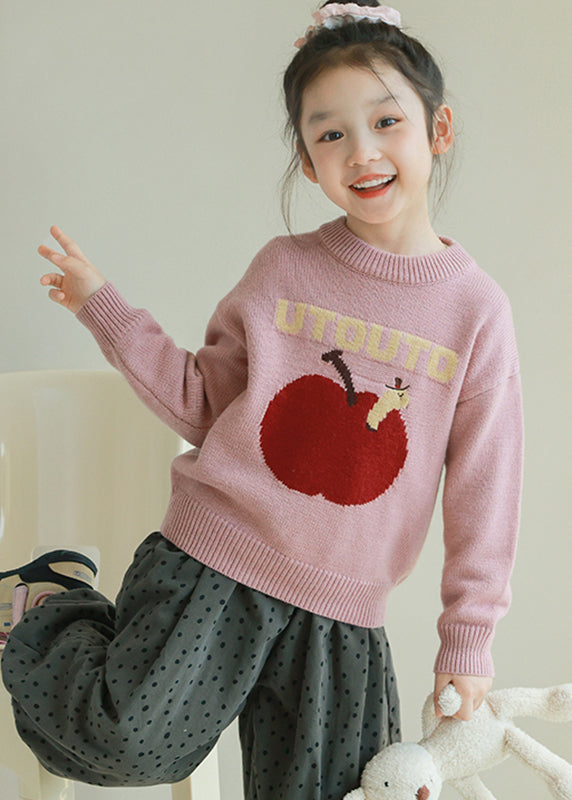 Fashion Pink Thick Patchwork Cotton Knit Kids Sweaters Spring