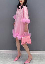 Fashion Pink Tulle Patchwork Solid Mid Dresses Summer