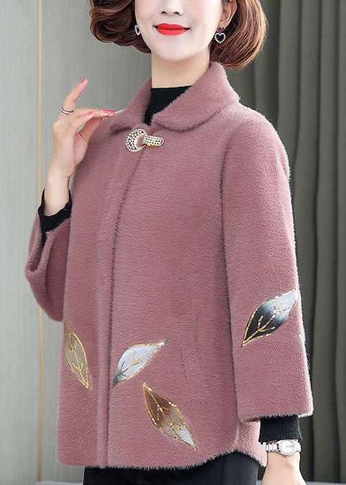 Fashion Pink Turn-down Collar Embroideried Thick Mink Hair Velvet Coats Winter