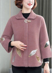 Fashion Pink Turn-down Collar Embroideried Thick Mink Hair Velvet Coats Winter