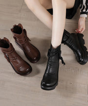 Fashion Platform Boots Black Cowhide Leather Ankle boots