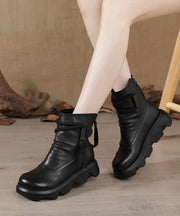 Fashion Platform Boots Black Cowhide Leather Ankle boots