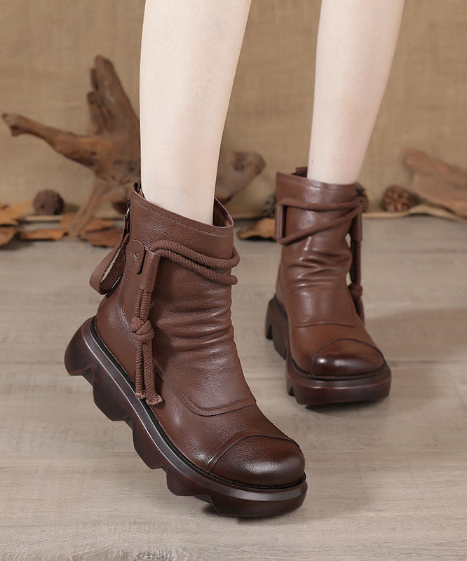 Fashion Platform Boots Black Cowhide Leather Ankle boots