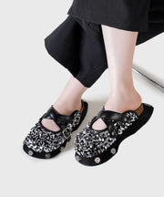 Fashion Platform Slide Sandals Black Cowhide Leather Sequins