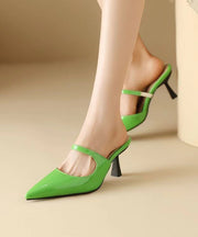 Fashion Pointed Toe High Heel Slide Sandals Green Faux Leather
