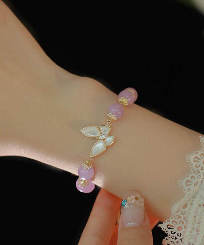 Fashion Purple Alloy Crystal Butterfly Tassel Chain Bracelet