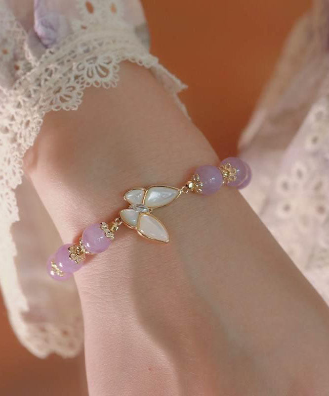 Fashion Purple Alloy Crystal Butterfly Tassel Chain Bracelet