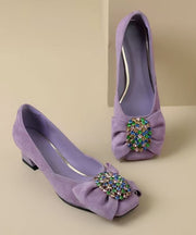 Fashion Purple Bow Zircon Splicing Chunky High Heels