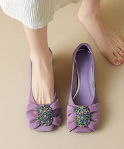 Fashion Purple Bow Zircon Splicing Chunky High Heels