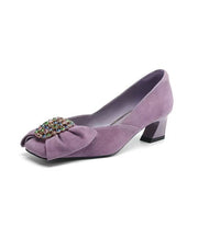 Fashion Purple Bow Zircon Splicing Chunky High Heels