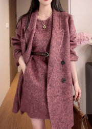 Fashion Purple Coat And Dress Woolen 2 Piece Outfit Winter