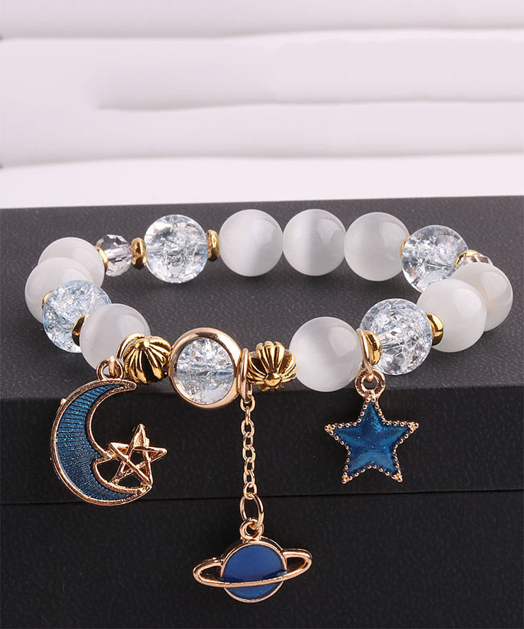 Fashion Purple Copper Alloy Crystal Coloured Glaze Star Moon Charm Bracelet