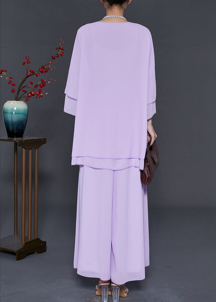 Fashion Purple Oversized Draping Chiffon Two Pieces Set Summer