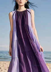 Fashion Purple Oversized Patchwork Cotton Dress Sleeveless