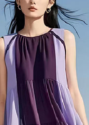 Fashion Purple Oversized Patchwork Cotton Dress Sleeveless