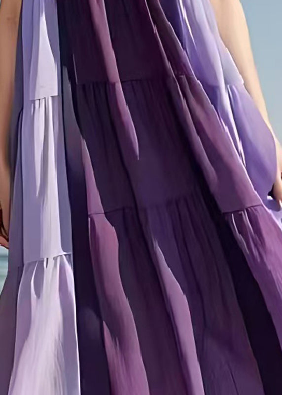 Fashion Purple Oversized Patchwork Cotton Dress Sleeveless