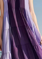 Fashion Purple Oversized Patchwork Cotton Dress Sleeveless