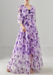 Fashion Purple Print Exra Large Hem Chiffon Long Dresses Summer