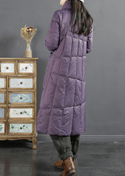 Fashion Purple Stand CollarEmbroidered Tassel Pockets Duck Down Down Coat Long Sleeve