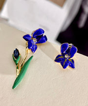 Fashion Purple Sterling Silver Overgild Asymmetric Floral Drop Earrings
