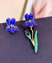 Fashion Purple Sterling Silver Overgild Asymmetric Floral Drop Earrings