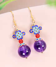 Fashion Purple Sterling Silver Overgild Crystal Zircon Drop Earrings