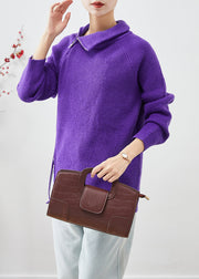 Fashion Purple Zip Up Thick Knit Short Sweater Winter