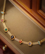 Fashion Rainbow Alloy Zircon Turquoise Gem Stone Princess Necklace