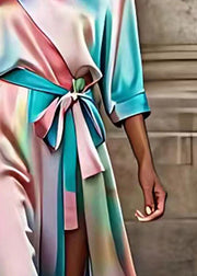 Fashion Rainbow Asymmetrical Patchwork Silk Maxi Dress Summer