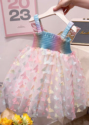 Fashion Rainbow Butterfly Nail Bead Tulle Baby Girls Dresses Summer