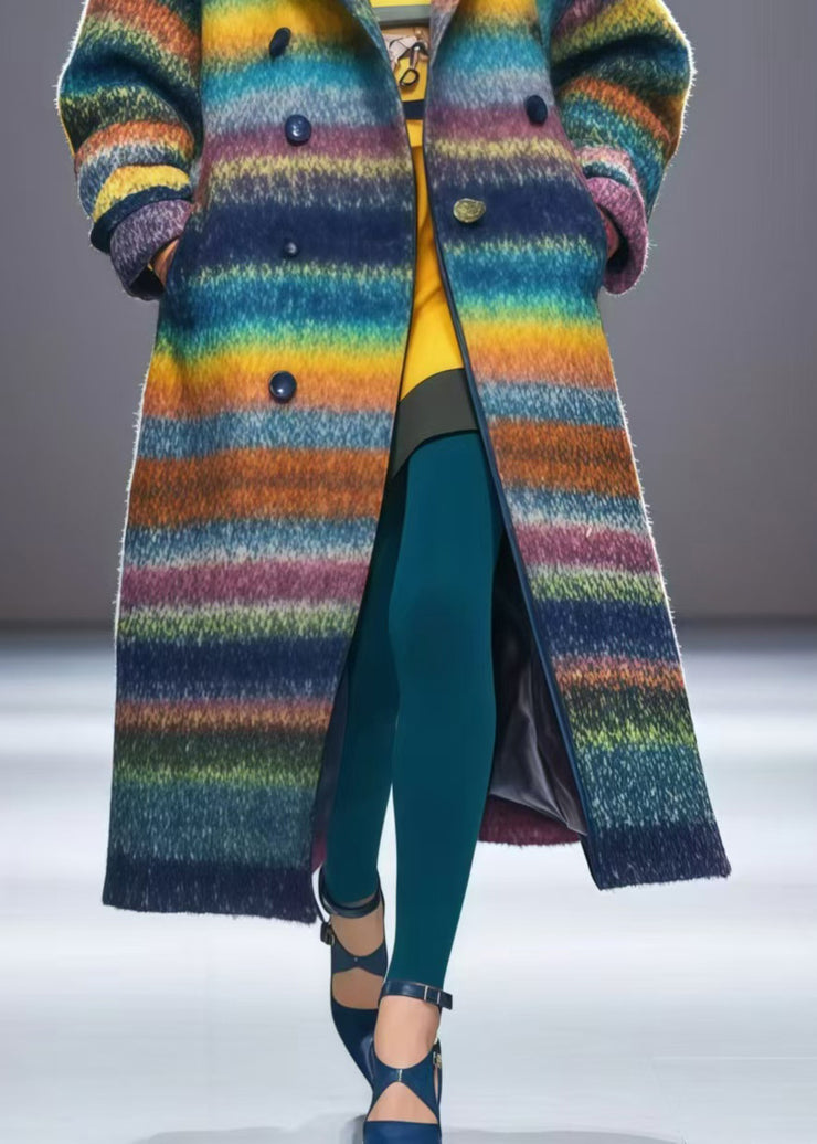 Fashion Rainbow Oversized Double Breast Woolen Coats Fall