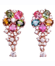 Fashion Rainbow Sterling Silver Overgild Zircon Crystal Floral Stud Earrings