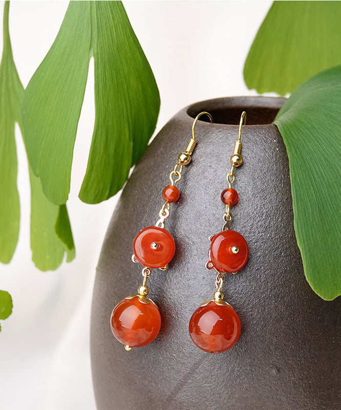 Fashion Red Agate 14K Gold Wedding Drop Earrings