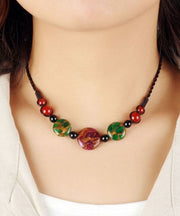 Fashion Red Agate Green Agate Golden Colored Stone Graduated Bead Necklace