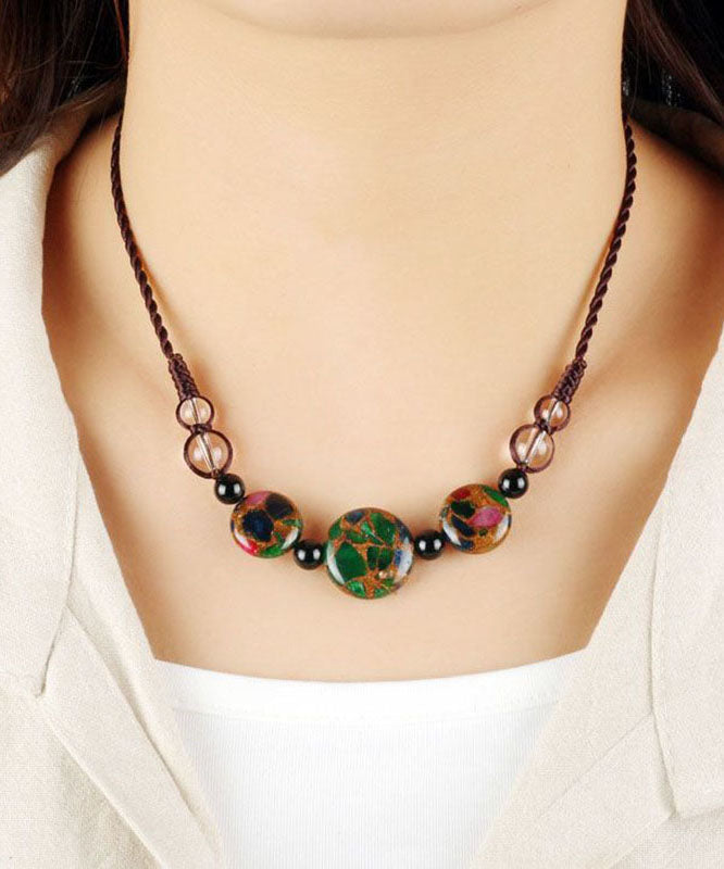 Fashion Red Agate Green Agate Golden Colored Stone Graduated Bead Necklace