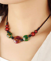 Fashion Red Agate Green Agate Golden Colored Stone Graduated Bead Necklace