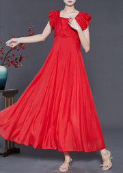 Fashion Red Exra Large Hem Chiffon Long Dress Butterfly Sleeve