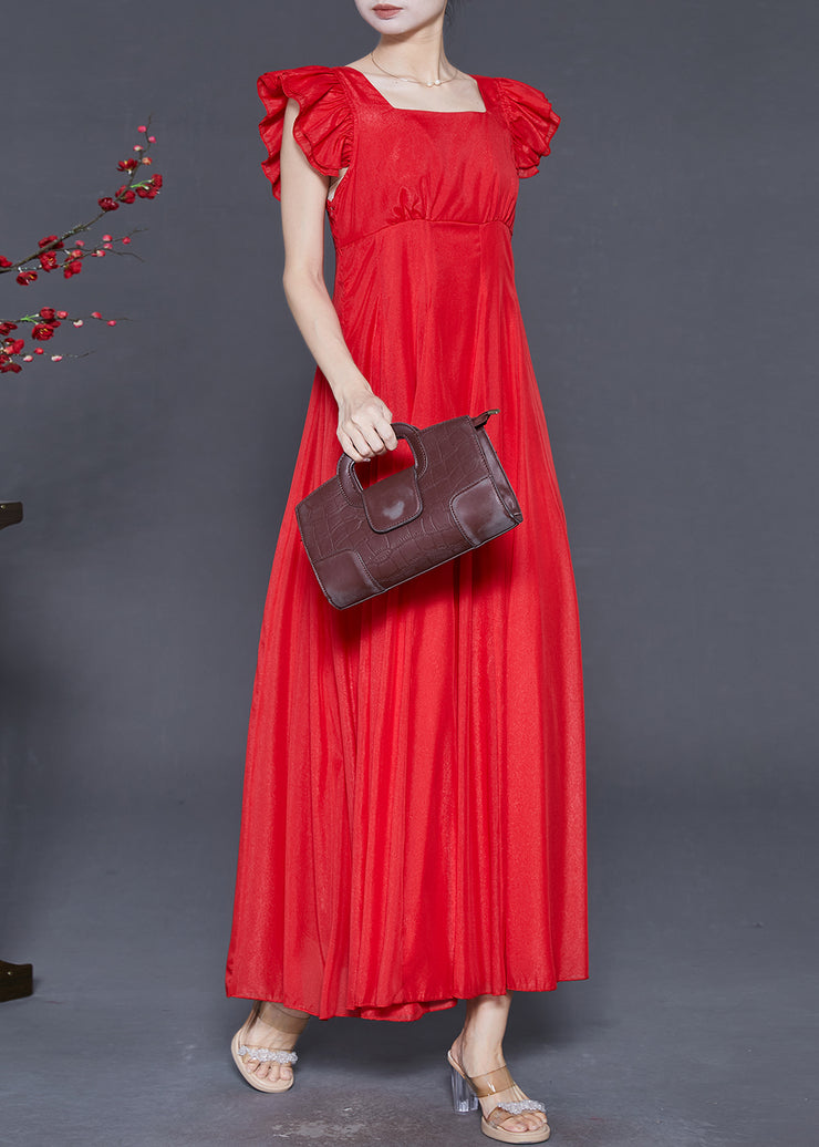 Fashion Red Exra Large Hem Chiffon Long Dress Butterfly Sleeve